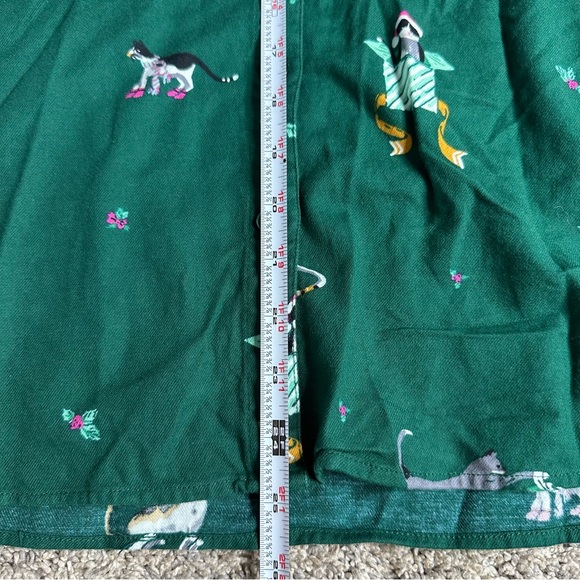 LOFT flannel kitten Cat Christmas pajamas Medium Green short sleeve pants button - Picture 12 of 16